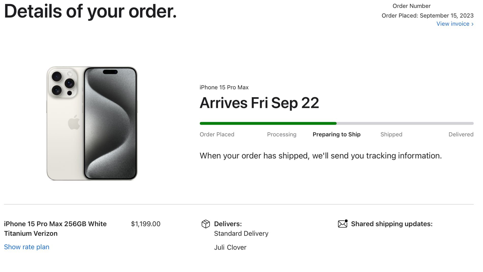 Some iPhone 15 and iPhone 15 Pro Pre-Orders Now ‘Preparing to Ship’ Ahead of September 22 Launch