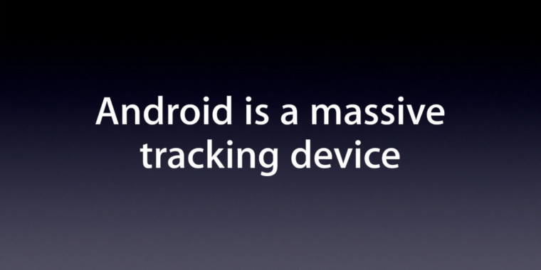 Apple slides from 2013 skewer Android as “a massive tracking device”