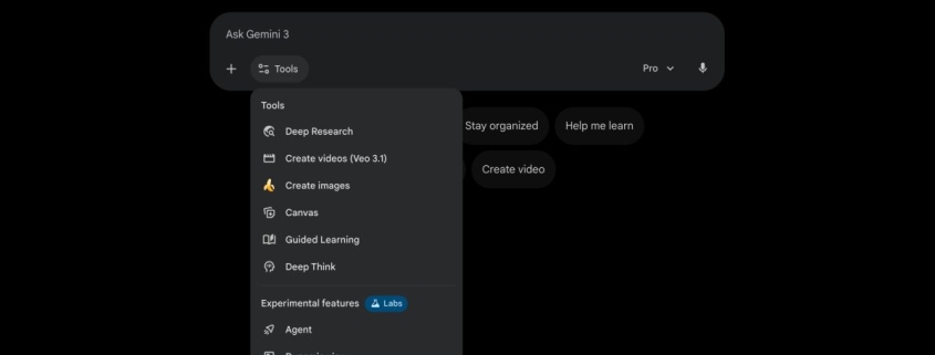Gemini Tools menu adds Labs section, Personal Intelligence toggle