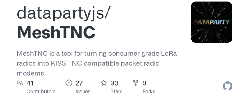 datapartyjs/MeshTNC: MeshTNC is a tool for turning consumer grade LoRa radios into KISS TNC compatible packet radio modems