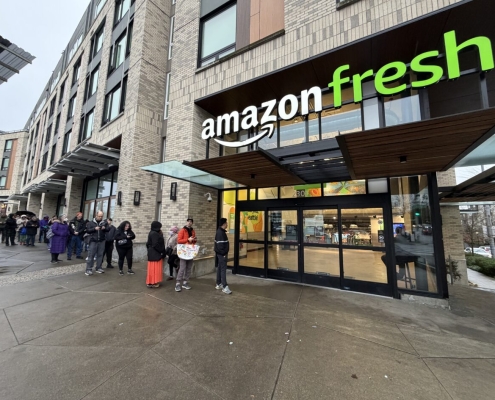The end of the line for Amazon’s grocery stores brings a final irony: a 30-minute wait to get in