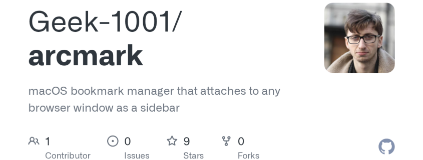 Geek-1001/arcmark: macOS bookmark manager that attaches to any browser window as a sidebar