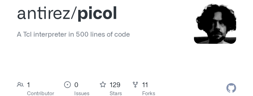 antirez/picol: A Tcl interpreter in 500 lines of code