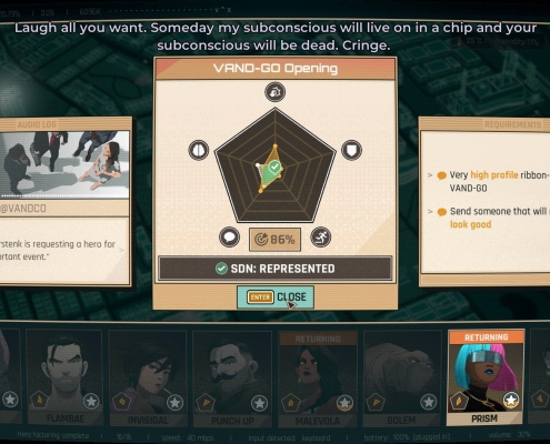 Just like XCOM, superhero comedy Dispatch cheats random percentages of success in the player’s favor: ‘anything that had over a 76% success chance would automatically succeed’