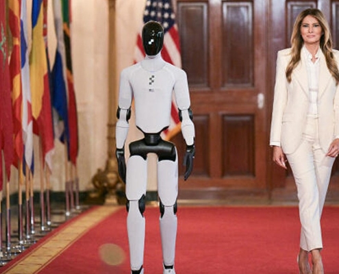 Melania Trump Escorted by Talking Humanoid Robot at White House Tech Summit